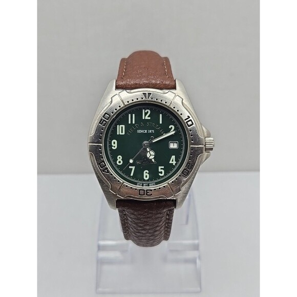 Field And Stream Mens Quartz Green Dial Date 50M Watch New Battery Leather Strap - Picture 1 of 12